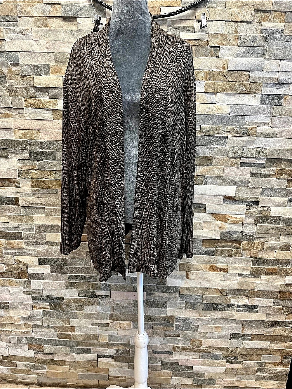 Vikki Vi Long Sleeve Open Front Cardigan Brown & Black